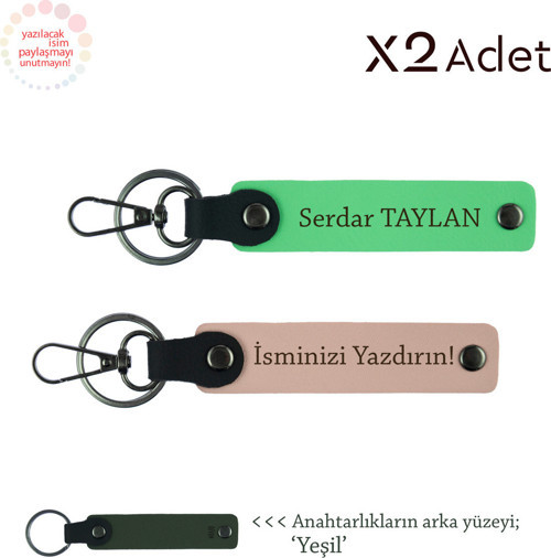 Anneye Yılbaşı Jest, İsim Yazılı 2’Li Anahtarlık Seti, Yavru Ağzı-Fıstık Yeşil-Yeşil