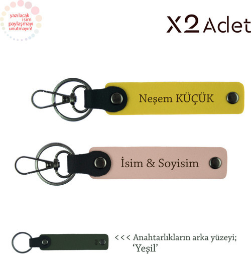 Yeni Evlilere Şık Jest, İsim & Soyisim Yazılı 2’Li Anahtarlık Seti, Yavru Ağzı-Sarı-Yeşil