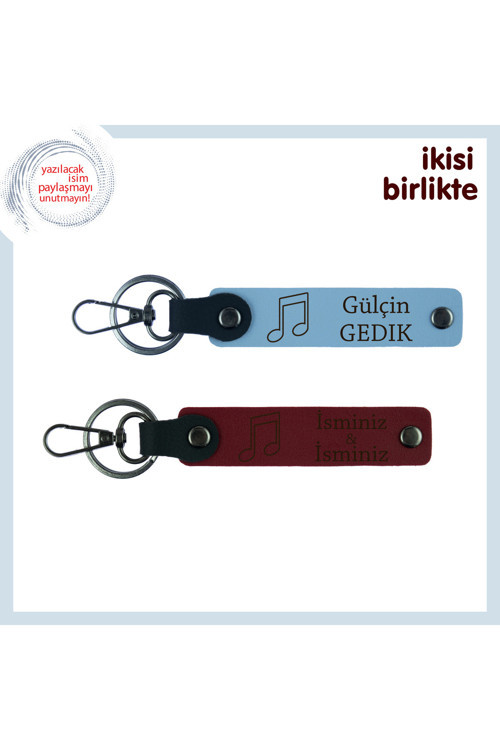 Sevgilinle Paylaştığın Şarkıya Kalıcı Dokunuş, Notalı Deri Anahtarlık Takımı, Gök Mavi-Bordo