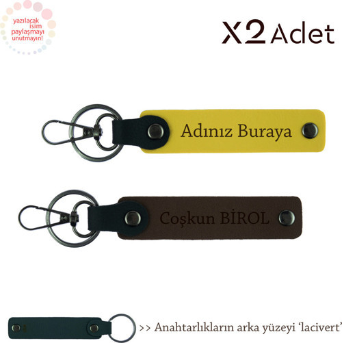 Sevgiliye 14 Şubat Sürprizi, İsimli & Soyisimli 2’Li Anahtarlık Hediye Takımı, Sarı-Koyu Kahve-Laci