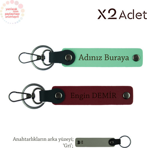 Akrabaya Şık Jest, İsim & Soyisim Kişiselleştirilmiş 2’Li Anahtarlık, Yeşil-Bordo-Gri