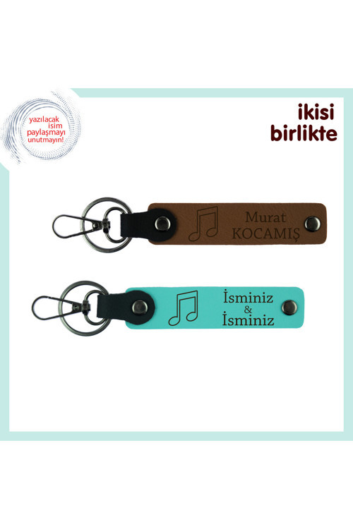 Melodiyle Kurulan Bağ İçin Şık Hatıra, Kişisel Nota Temalı Anahtarlık Takımı, Açık Kahve-Turkuaz