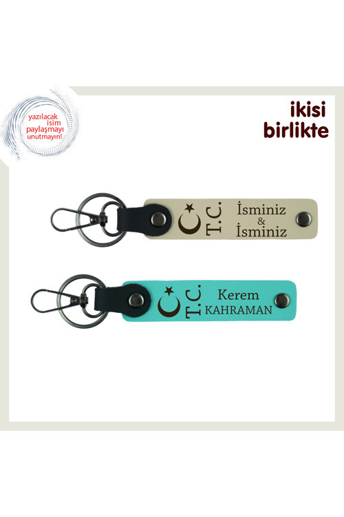 İsminle Sana Özel – Sevgiliye Ay Yıldız Tc Motifli Kişiselleştirilebilir Anahtarlık, S Kahve-Turkuaz