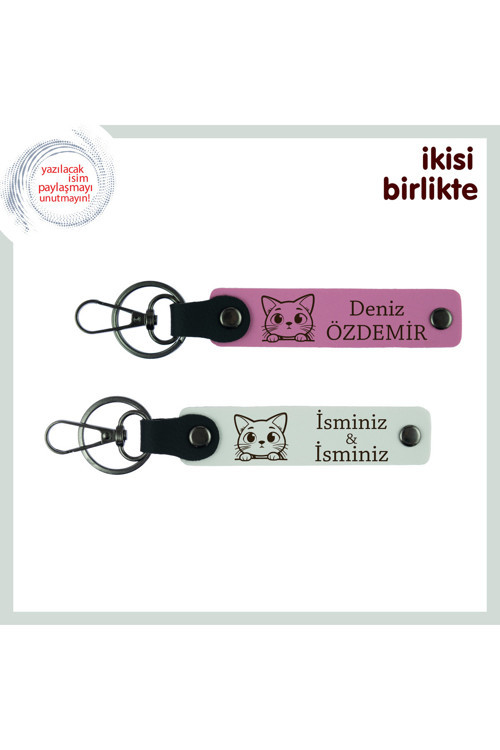 Sevgiline Ve Minik Patisine Anlamlı Hatıra, Deri Anahtarlık 2’Li Set, Pembe-Beyaz