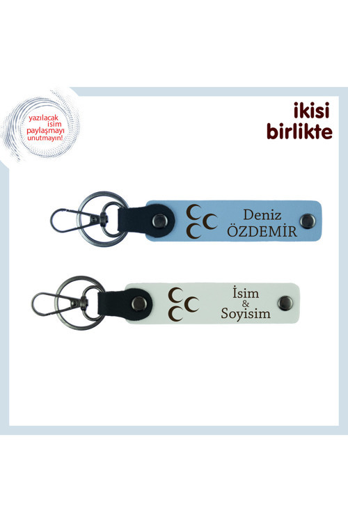 Mezun Asker Adayına Özel – Üç Hilal İsim Yazılı 2’Li Anahtarlık Takımı, Gök Mavi-Beyaz