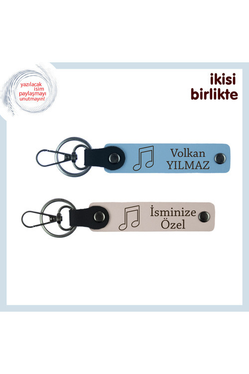 Birlikte Seçilen İlk Şarkıya Sevgilerle, Kişiye Özel Deri Anahtarlık Takımı, Gök Mavi-Pudra