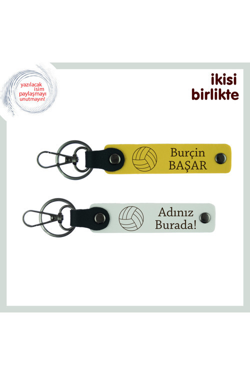 Spor Aşkına Özel İsimli Armağan, Yazılabilir Deri Anahtarlık Takımı, Sarı-Beyaz