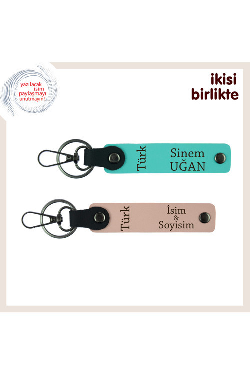 Klasiklerden Sıyrılan Hediye– Türk Yazısı Desenli İsimli X2 Anahtarlık, Turkuaz-Yavru Ağzı