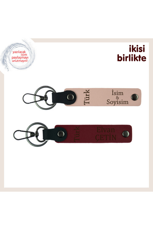 Her Anınıza Hediye, Türk Yazısı Kişisel Deri Anahtarlık X2'Li Seti, Yavru Ağzı-Bordo