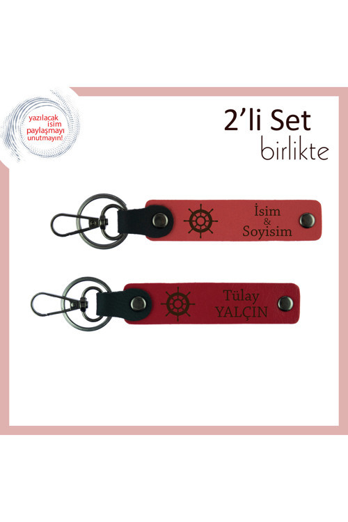 Arkadaşlık Bağını Güçlendiren Hediye, Gemi Figürlü Kişisel Anahtarlık Seti, Nar Çiçeği-Kırmızı