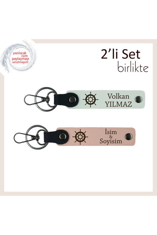 Sevdiğine Yön Veren Bir Hatıra, Gemi Dümeni Desenli Anahtarlık Seti, Beyaz-Yavru Ağzı