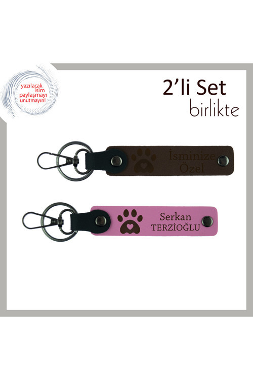 Köpek Sever Arkadaşa Sevimli Sürpriz, Kalpli Pati Motifli Anahtarlık Takımı, Koyu Kahve-Pembe