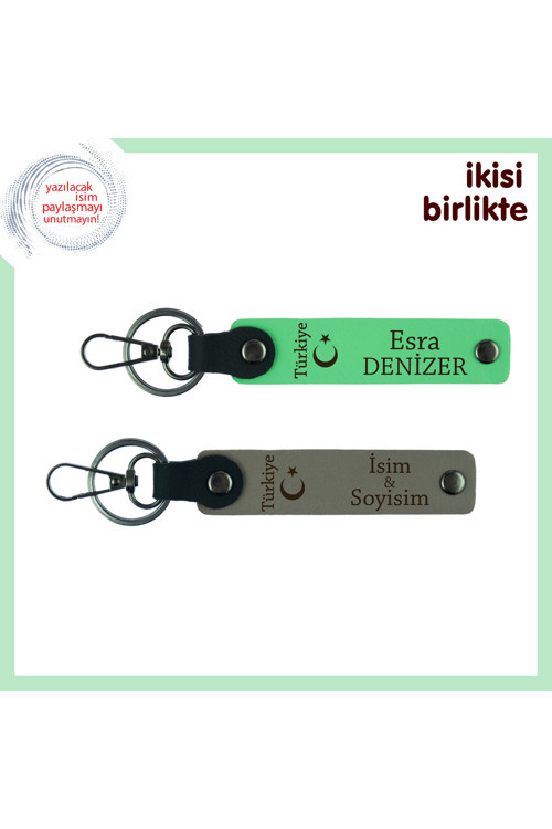 Babaya Hatıra – Ayyıldız Ve Türkiye İşlemeli, İsimli Anahtarlık Takımı Hediye, F Yeşil-Kül Gri