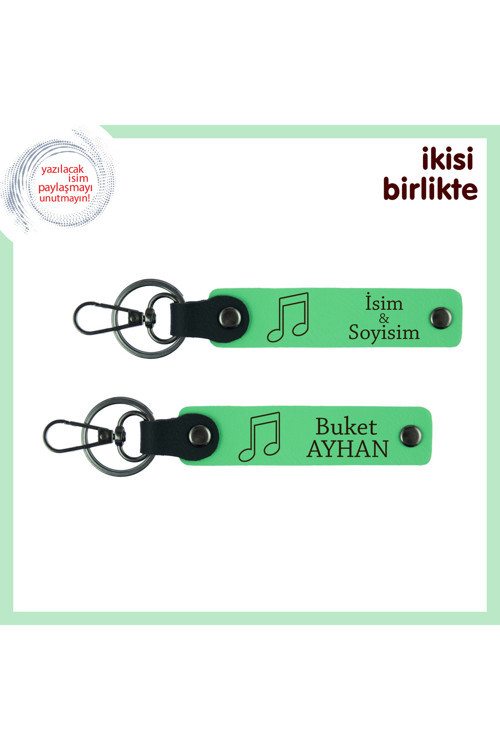 Sevgiliyle Müziği Paylaşmanın En Tatlı Yolu, Kişisel Deri Anahtarlık Seti, Fıstık Yeşil-Fıstık Yeşil