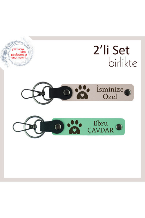 Sadakat Ve Sevgiyle Hazırlanan Hediyelik, Kalpli Pati Temalı Deri Anahtarlık Takım, Pudra-Açık Yeşil