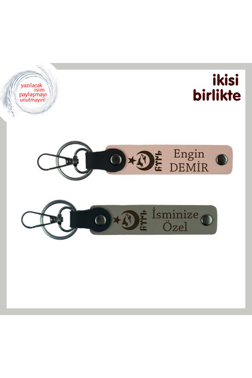 Hatıra Niteliğinde Hediye – Ayyıldız Kurt Göktürk Temalı Anahtarlık Takımı X2'Li, Yavru Ağzı-Kül Gri