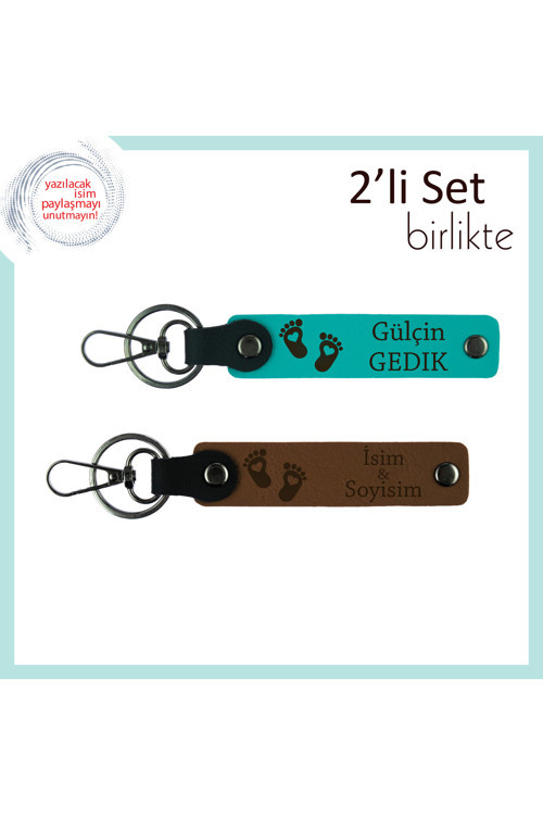 İsme Özel Kalpli Ayak Temalı Anahtarlık, Annelere Verilebilecek Anlamlı Hediyelik, K Turkuaz-A Kahve