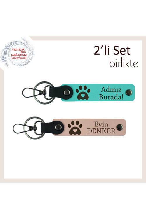 Köpek Sever Sevgiliye Sevimli Armağan, Kalpli Pati Temalı Anahtarlık Takımı, Turkuaz-Yavru Ağzı