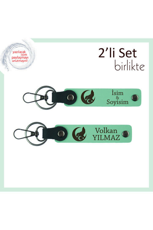 En Yakın Arkadaşına Hatıra, Bozkurt Ve Ayyıldız, Çift İsimli 2 Anahtarlık Hediye, Açık Yeşil-Yeşil