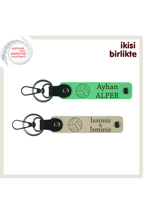 Voleybol Maçının En Güzel Hatırası, Kişisel Deri Anahtarlık Takımı, Fıstık Yeşil-Sütlü Kahve