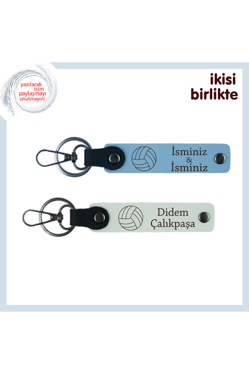 Aile Desteğini Yansıtan Anlamlı Hediye, Voleybol Desenli Anahtarlık Takımı, İsim Yazılı, Mavi-Beyaz