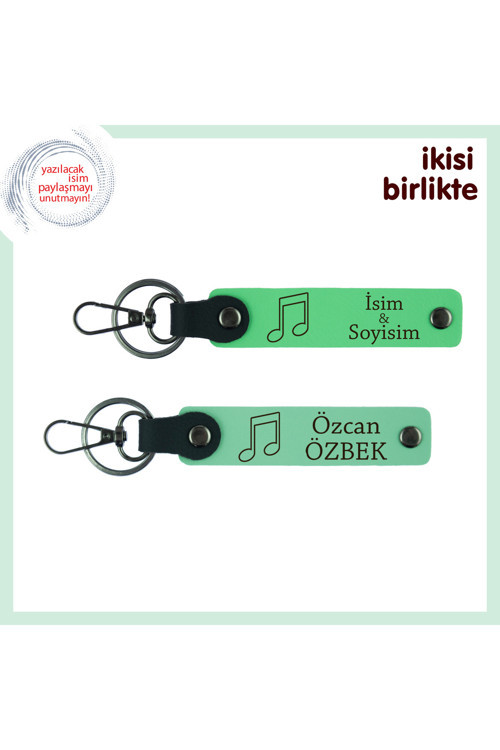 Müziksever Aileye Ortak Kullanıma Uygun Hediye, Kişisel Deri Anahtarlık Takımı, F Yeşil-Açık Yeşil