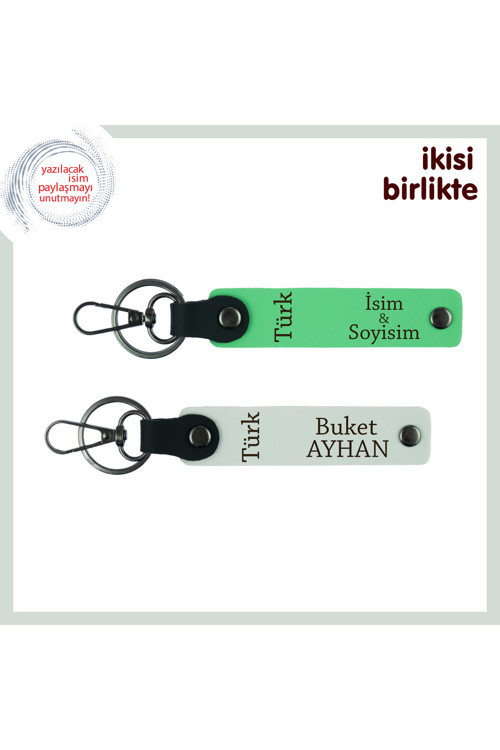 Ailene Anlamlı Hediye – Türk Yazısı İsimli 2’Li Anahtarlık Takımı, Fıstık Yeşil-Beyaz
