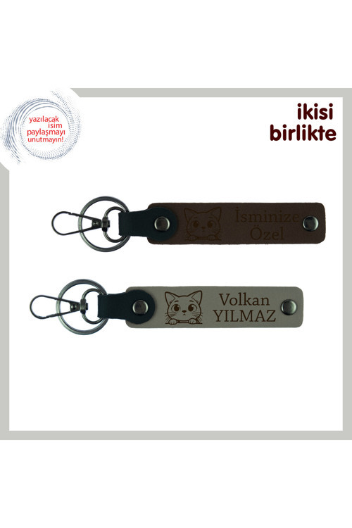 Kediyle Geçen Sessiz Sabahlar İçin Hediye, Deri Anahtarlık Takımı, Koyu Kahve-Kül Gri