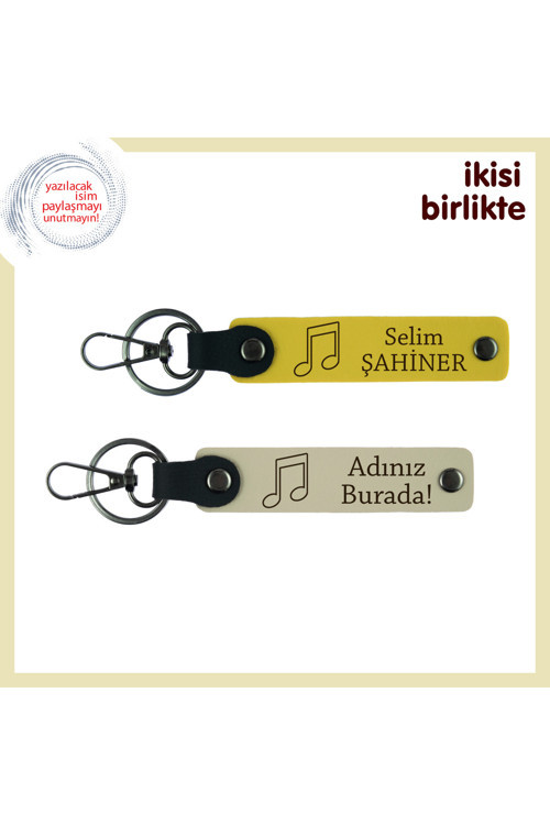 Müzik Dolu İlişkilere Anlamlı Hatıra, Nota Detaylı Deri Anahtarlık Seti, Sarı-Sütlü Kahve