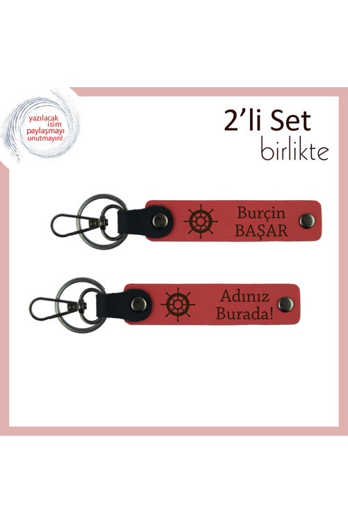Eşle Paylaşılan Anıların Simgesi, Gemi Dümeni Motifli Deri Anahtarlık Takımı, Nar Çiçeği-Nar Çiçeği