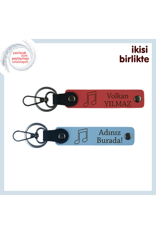Ortak Playlist’İn Notasında Saklı Anı, Kişiye Özel İsimli Deri Anahtarlık Takımı, Nar Çiçeği-G Mavi