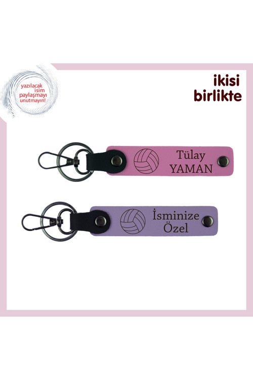 Sahada Tanışanlara Uygun Hediye, Yazılabilir Deri Anahtarlık Seti, X2, Pembe-Mor Menekşe