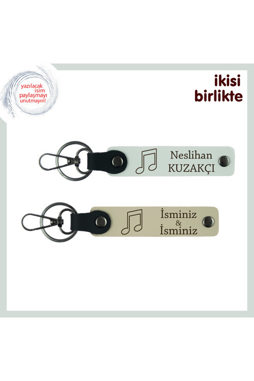 Sevgililer Günü İçin Ritmik Dokunuş, Kişisel Deri Anahtarlık Set, İsimleri Yazdır, Beyaz-Sütlü Kahve