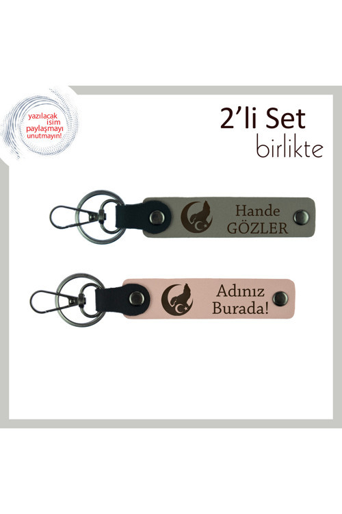 Yakın Dostun İçin Özel Hediye – Bozkurt Ve Ayyıldız Temalı Anahtarlık Takımı, Kül Gri-Yavru Ağzı