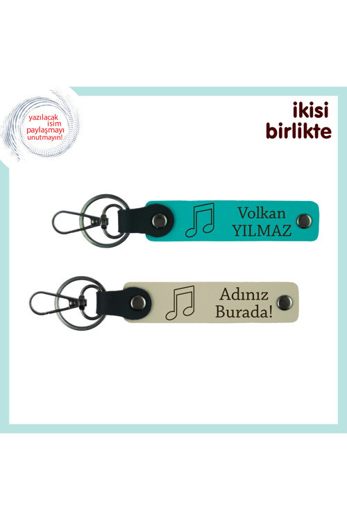 Şarkılarla Başlayan Aşka Şık Dokunuş, Kişiye Özel Anahtarlık Takımı, Koyu Turkuaz-Sütlü Kahve
