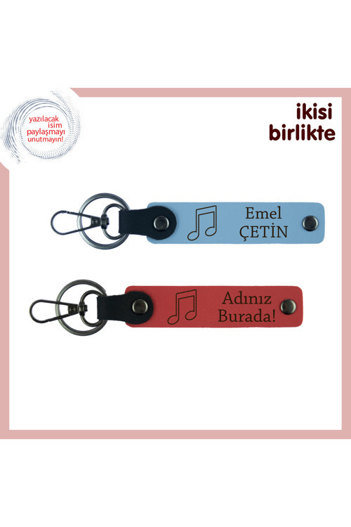 Eşinle Duygusal Müzik Anılarına Kalıcı Dokunuş, Kişisel Deri Anahtarlık Takımı, Gök Mavi-Nar Çiçeği
