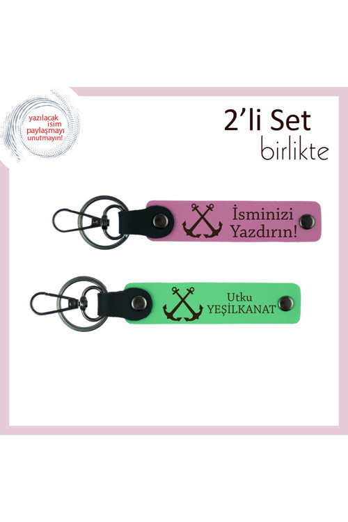 Tekne Figürlü Kişiye Özel İsimli Anahtarlık, Denizcilik Ruhu Taşıyan Hediye, Pembe-Fıstık Yeşil
