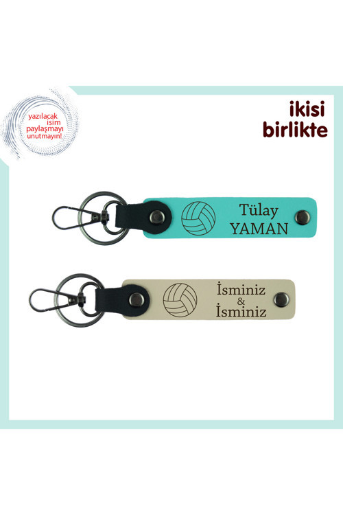Takım Arkadaşına Hediyelik Voleybol Anahtarlık Seti, Kişiselleştirilebilir, Turkuaz-Sütlü Kahve
