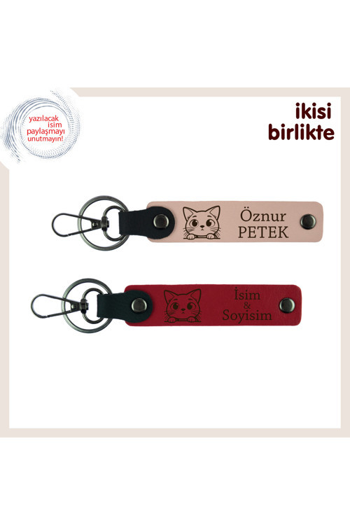 Kediyle Tanışma Gününüze Anlamlı Hatıra, Kedi Temalı Deri Anahtarlık Takımı, Yavru Ağzı-Kırmızı