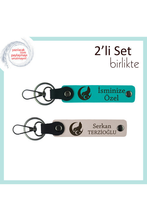 Yeni Evli Gençlere Hediye – Bozkurt Ve Ayyıldız Desenli Anahtarlık Takımı, Koyu Turkuaz-Pudra