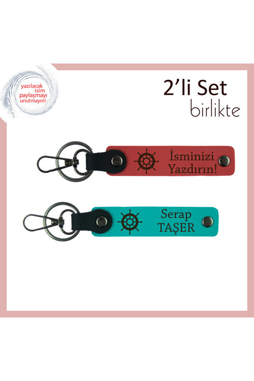 Baba İçin Minimal Ve Kalıcı Tasarım, Gemi Dümeni Desenli Anahtarlık, Nar Çiçeği-Koyu Turkuaz