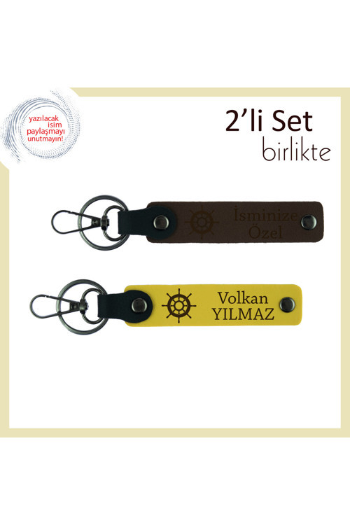 Kaptan Karakterli Yakınınıza Uygun Hediye, Gemi Temalı Anahtarlık Seti, Koyu Kahve-Sarı