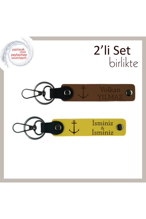 Denizci Tarzını Taşıyan Babaya Doğum Günü Hatırası, Çıpa Desenli İsimli Anahtarlık, Açık Kahve-Sarı