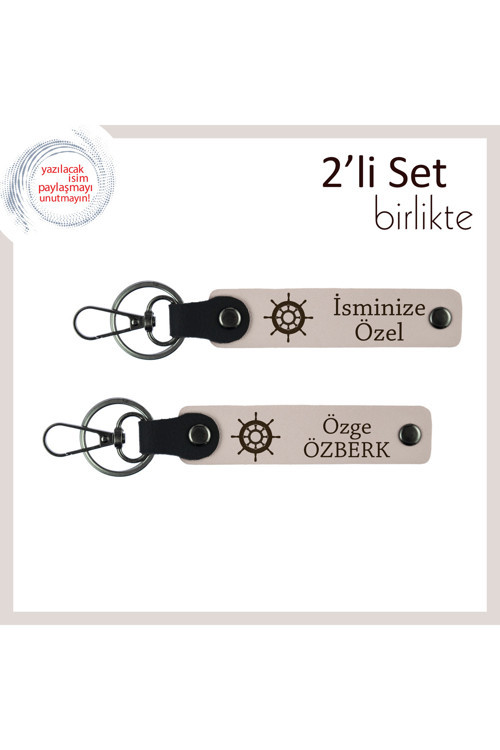 Gemi Dümeni Simgeli 2’Li Deri Set, Sevgiliye Kalıcı Anı, Kişiselleştirilebilir, Pudra-Pudra