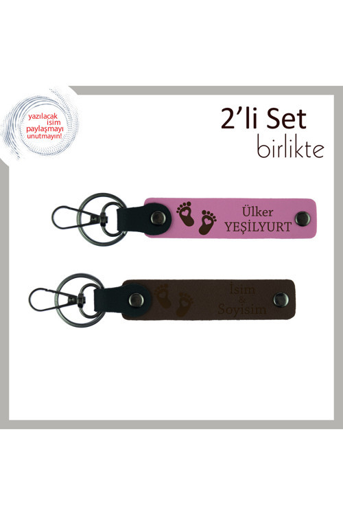 Yeni Doğum Yapmış Ablaya Verilebilecek Kalıcı Armağan, Kalpli Ayak Desenli Anahtarlık, Pembe-K Kahve