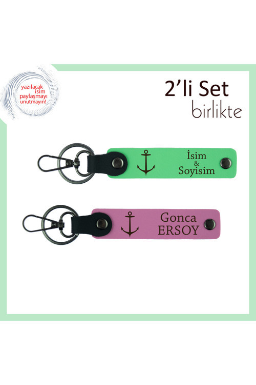 Yat Sever Eşe Evlilik Yıldönümü Hediyesi, Gemici Figürlü Şık Deri Anahtarlık, Fıstık Yeşil-Pembe