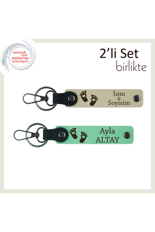 Yeni Aileye Ortak Sevinci Temsil Edecek Hatıralık, Kalpli Ayak Figürlü Anahtarlık, S Kahve-A Yeşil