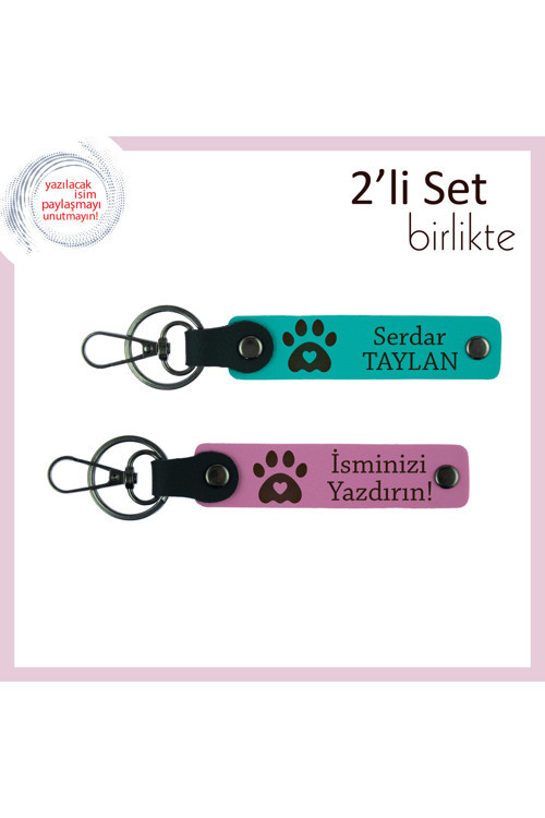 Veteriner Adayına Verilebilecek Sevimli Hediyelik, Kalpli Pati Desenli Set, Koyu Turkuaz-Pembe