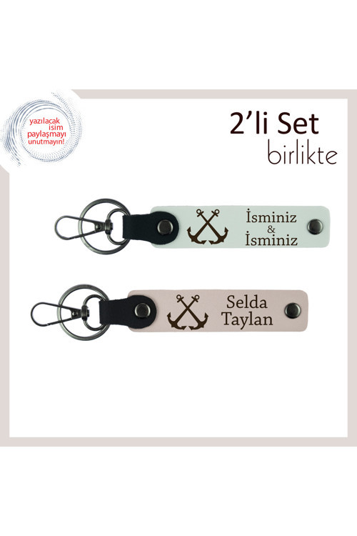 Gemiye İlk Çıkış Hatırası Olarak Saklanabilecek Kişisel Anahtarlık, Çıpa Temalı Set, Beyaz-Pudra