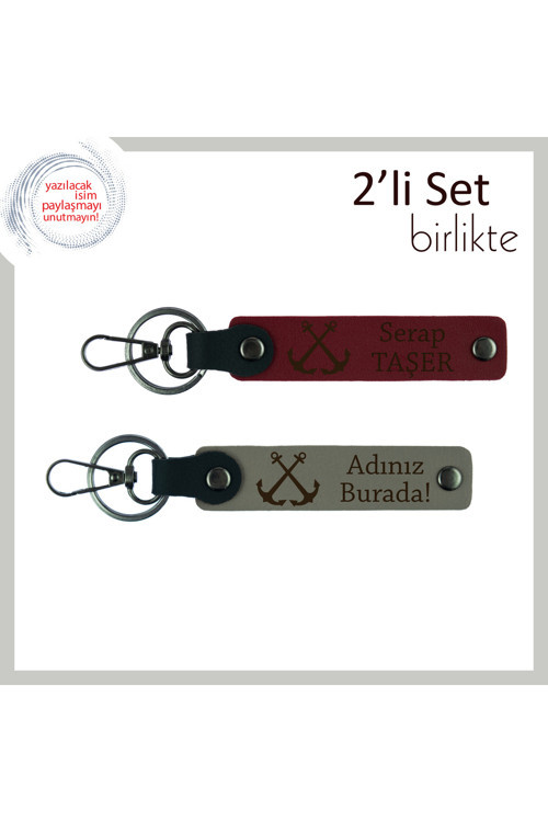 İsim Yazılabilir Çapa Temalı Deri Anahtarlık, Denizcilik Sevenlere Özel Hediye, Bordo-Kül Gri